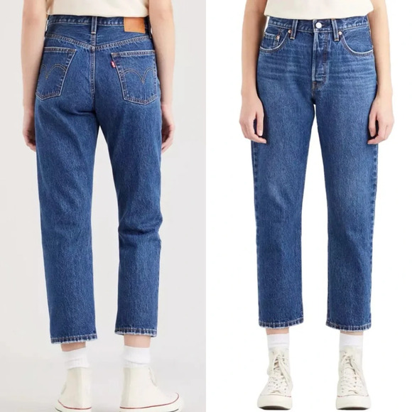 Levi's Denim - Levi’s Premium 501 Crop Jeans Orinda Troy Horse Medium Dark Blue Wash Size 32
